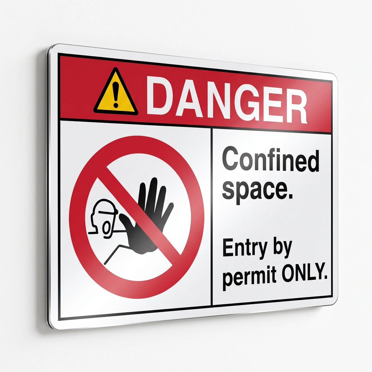 Danger Confined Space Entry By Permit Only Safety Sign with Prohibition Graphic