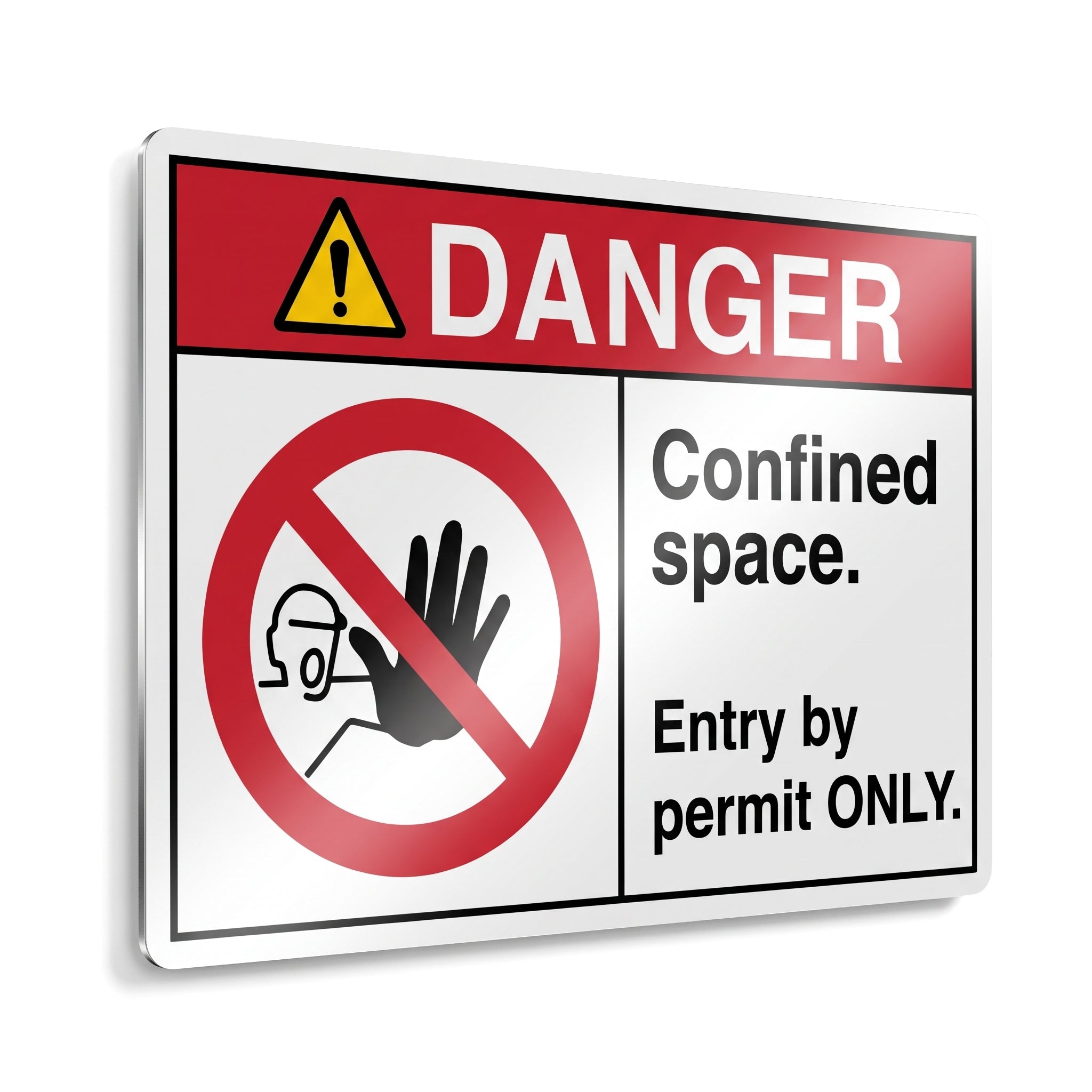 Danger Confined Space Entry By Permit Only Safety Sign with Prohibition Graphic