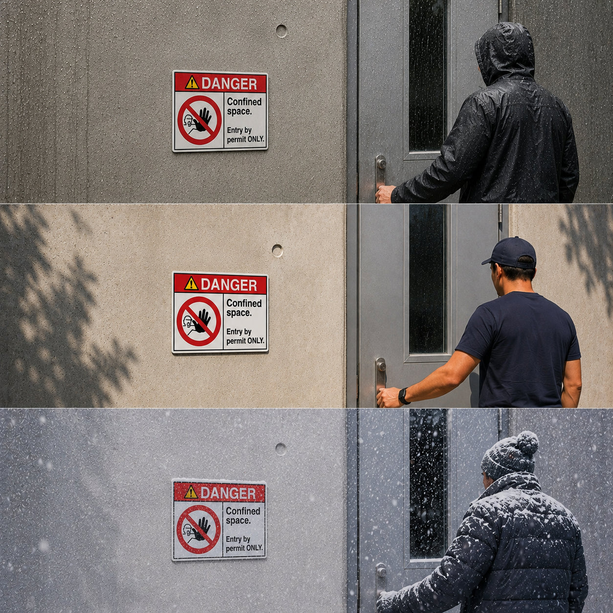 Danger Confined Space Entry By Permit Only Safety Sign with Prohibition Graphic