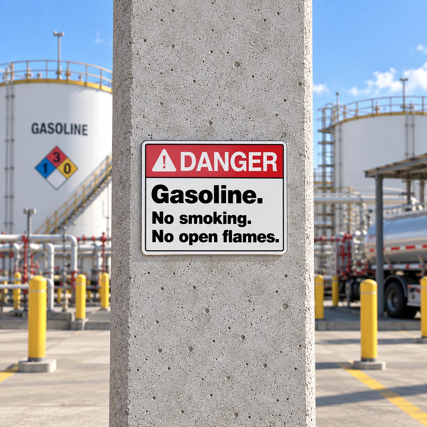 Danger — Gasoline. No Smoking. No Open Flames.