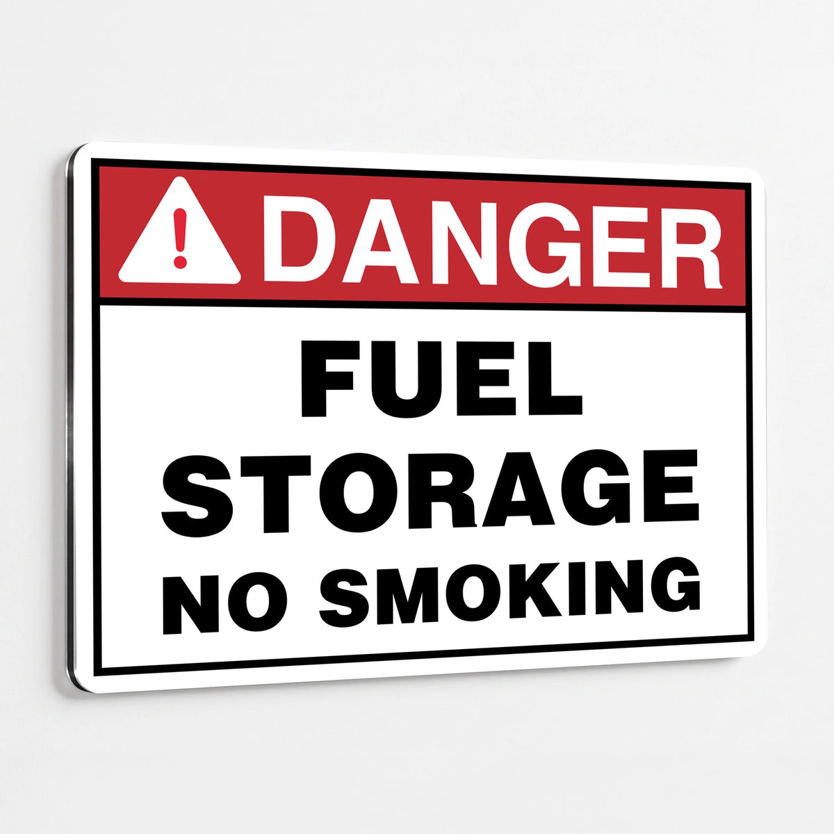 ANSI Z535.2-2023 Danger Fuel Storage No Smoking sign with Safety Red DANGER header and bold black text on white heavy-duty .040 aluminum