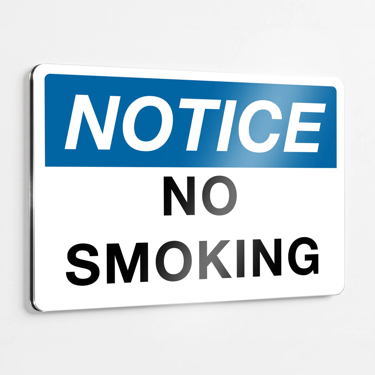 ANSI Z535.2-2023 Notice No Smoking sign with Safety Blue italic NOTICE header and bold NO SMOKING text on heavy-duty .040 aluminum, indoor and outdoor use