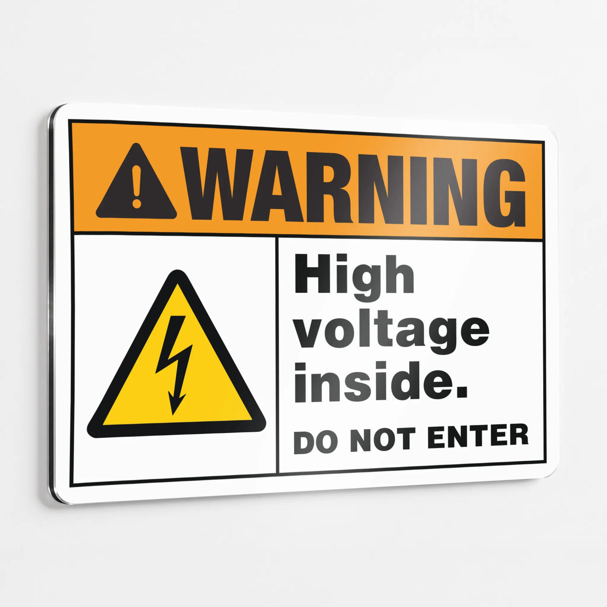 Warning — High Voltage Inside Do Not Enter Sign | ISO 7010 W012 | ANSI Z535.2-2023 | Aluminum