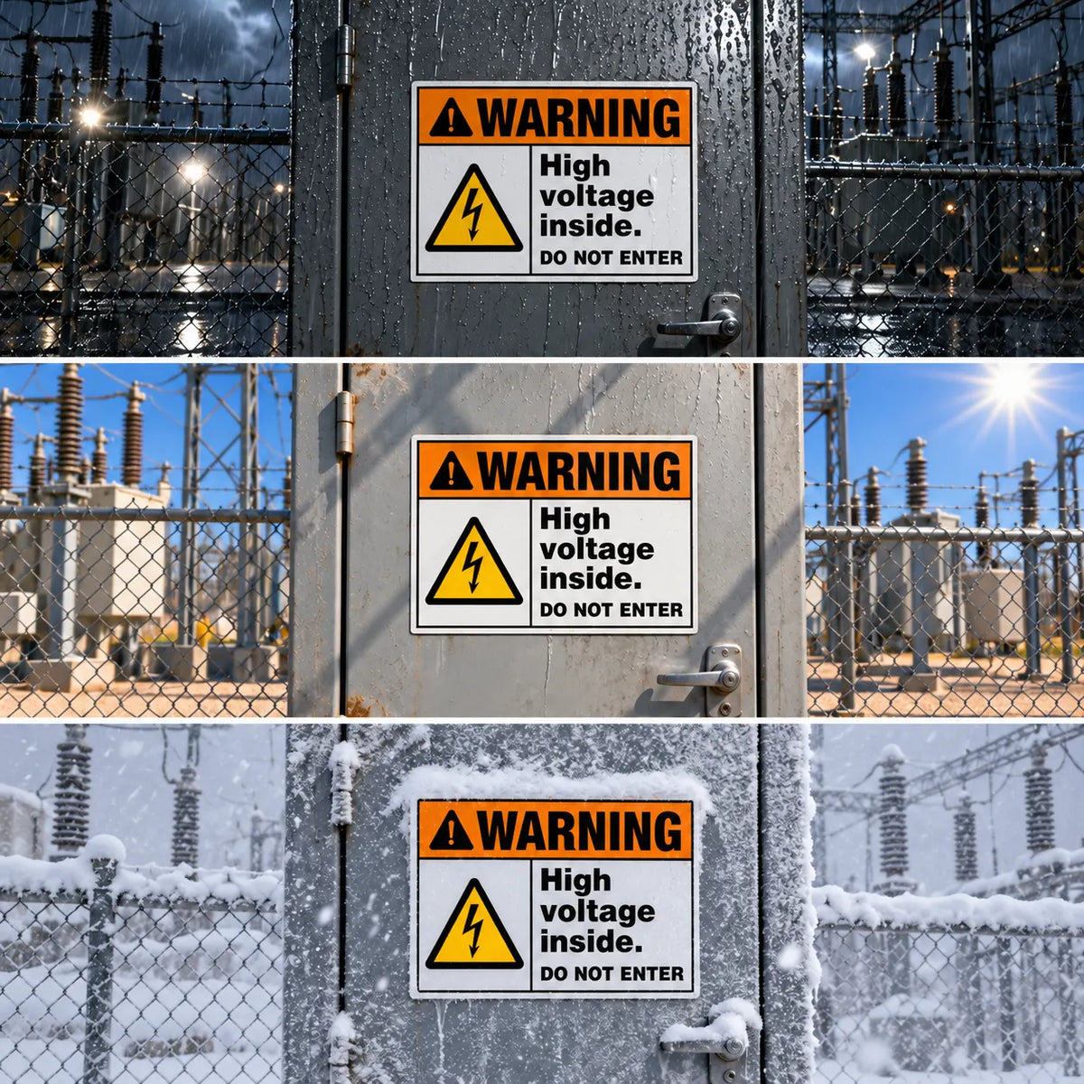 Warning — High Voltage Inside Do Not Enter Sign | ISO 7010 W012 | ANSI Z535.2-2023 | Aluminum