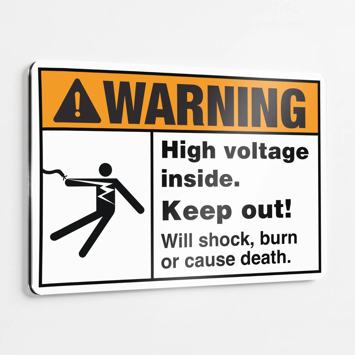 Warning — High Voltage Inside Keep Out Sign | Will Shock, Burn or Cause Death | ANSI Z535.2-2023 | Aluminum