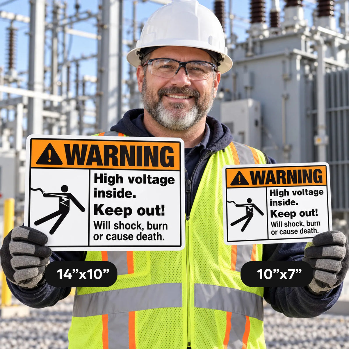 Warning — High Voltage Inside Keep Out Sign | Will Shock, Burn or Cause Death | ANSI Z535.2-2023 | Aluminum