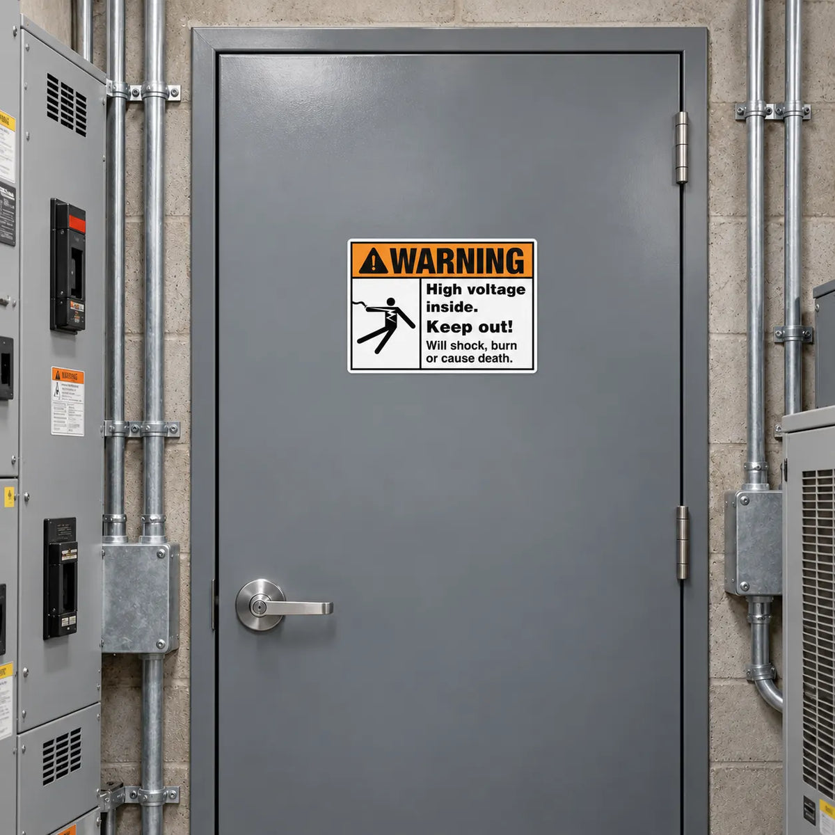 Warning — High Voltage Inside Keep Out Sign | Will Shock, Burn or Cause Death | ANSI Z535.2-2023 | Aluminum