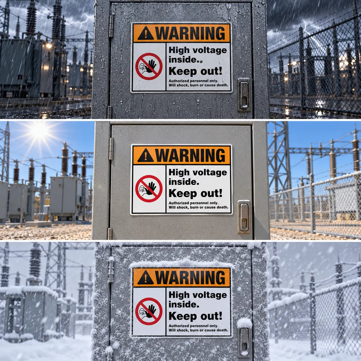 Warning — High Voltage Inside Keep Out Sign | No Access Prohibition Symbol | ANSI Z535.2-2023 | Aluminum