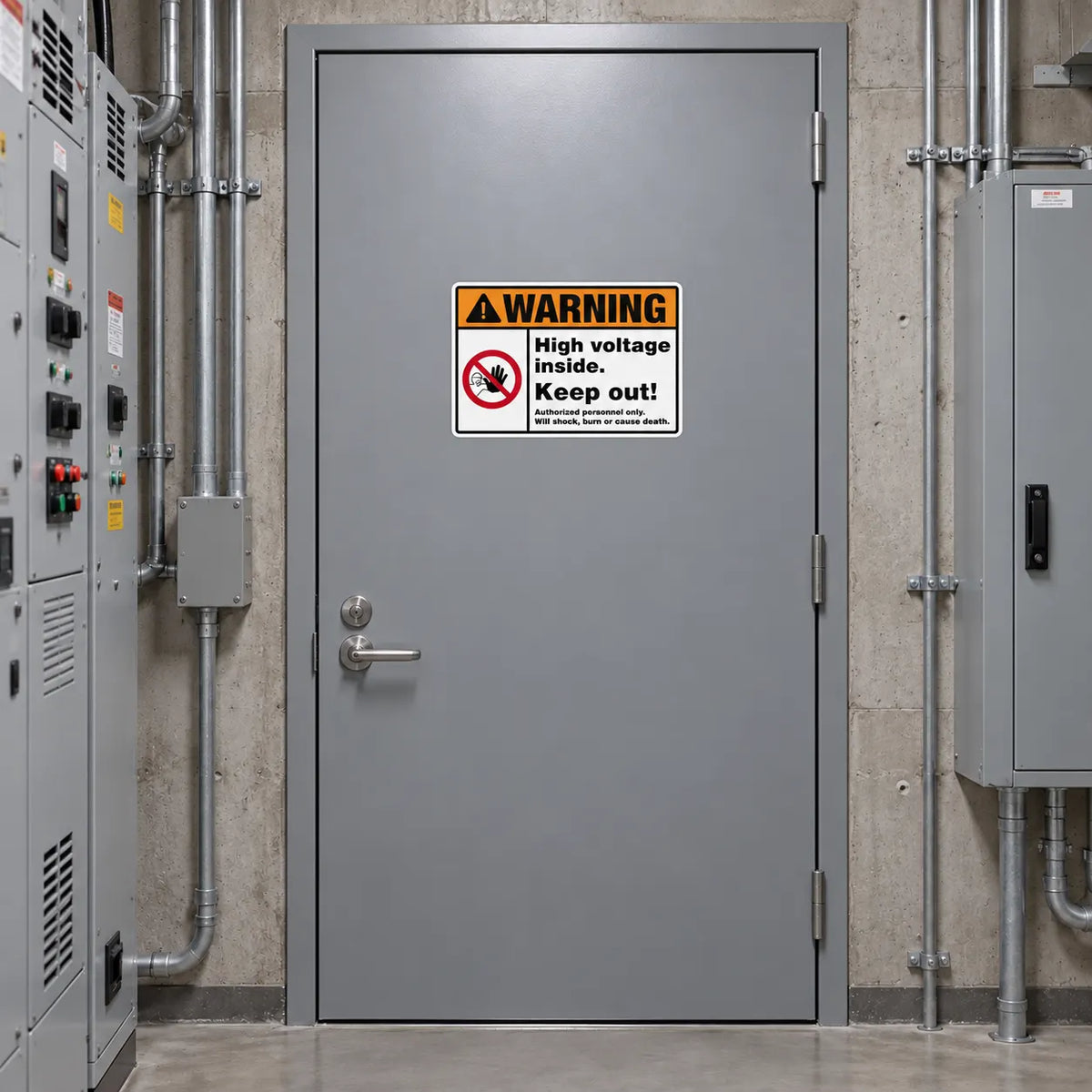 Warning — High Voltage Inside Keep Out Sign | No Access Prohibition Symbol | ANSI Z535.2-2023 | Aluminum