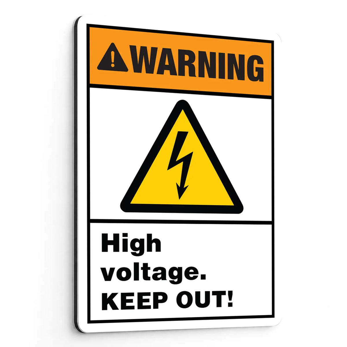 Warning — High Voltage Inside Do Not Open Sign (Vertical) | ISO 7010 W012 | ANSI Z535.2-2023 | Aluminum