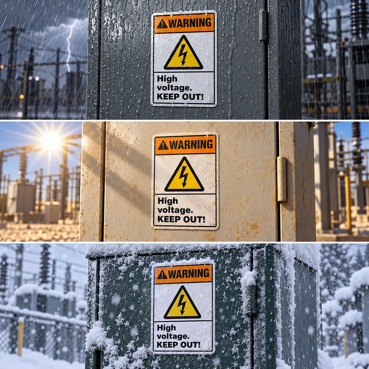 Warning — High Voltage Inside Do Not Open Sign (Vertical) | ISO 7010 W012 | ANSI Z535.2-2023 | Aluminum