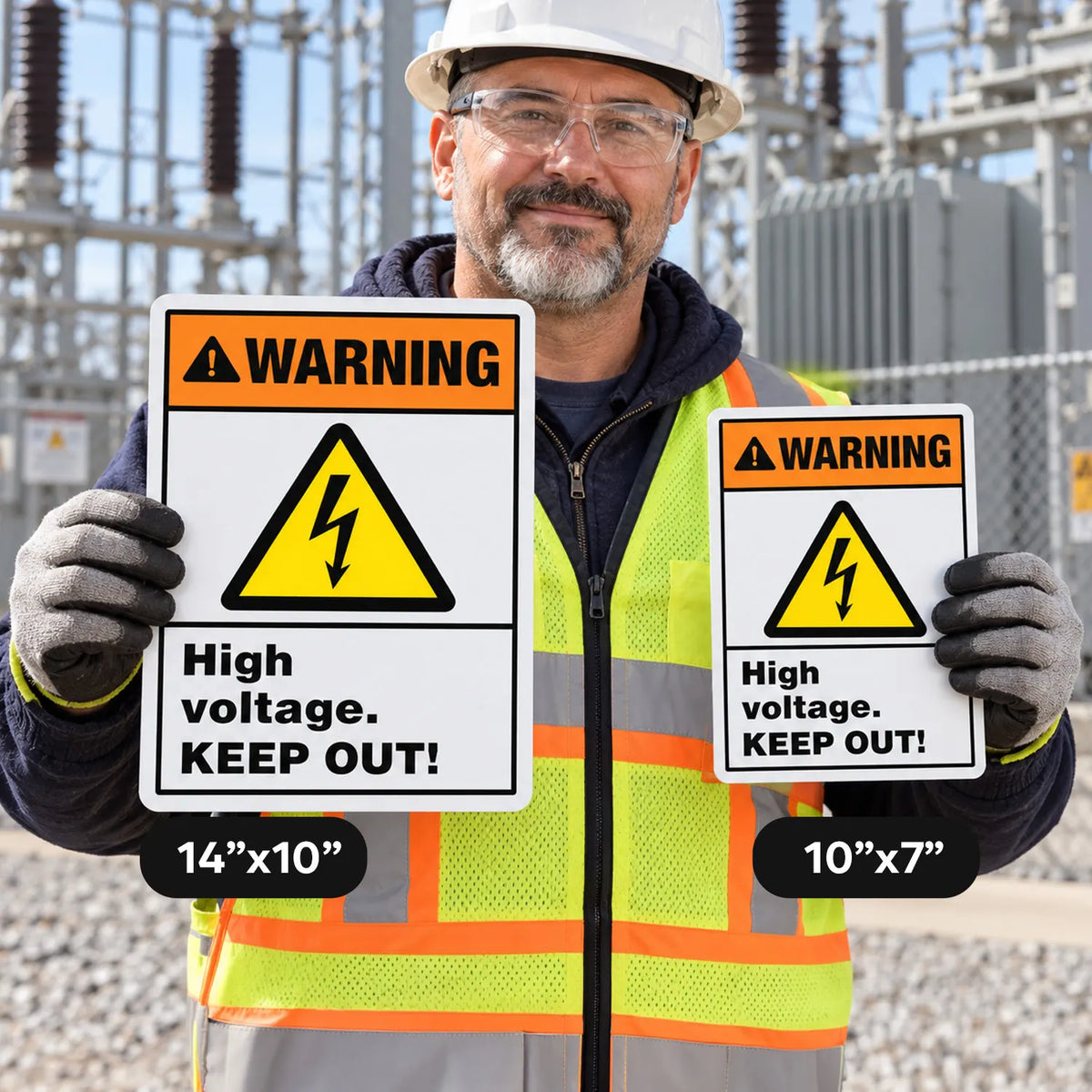 Warning — High Voltage Inside Do Not Open Sign (Vertical) | ISO 7010 W012 | ANSI Z535.2-2023 | Aluminum