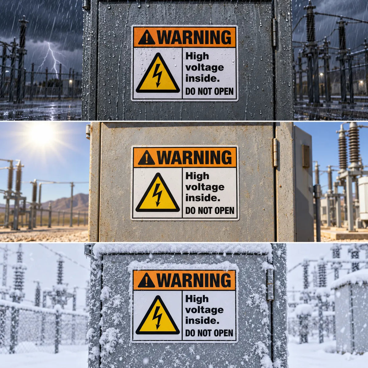 Warning — High Voltage Inside Do Not Open Sign (Horizontal) | ISO 7010 W012 | ANSI Z535.2-2023 | Aluminum