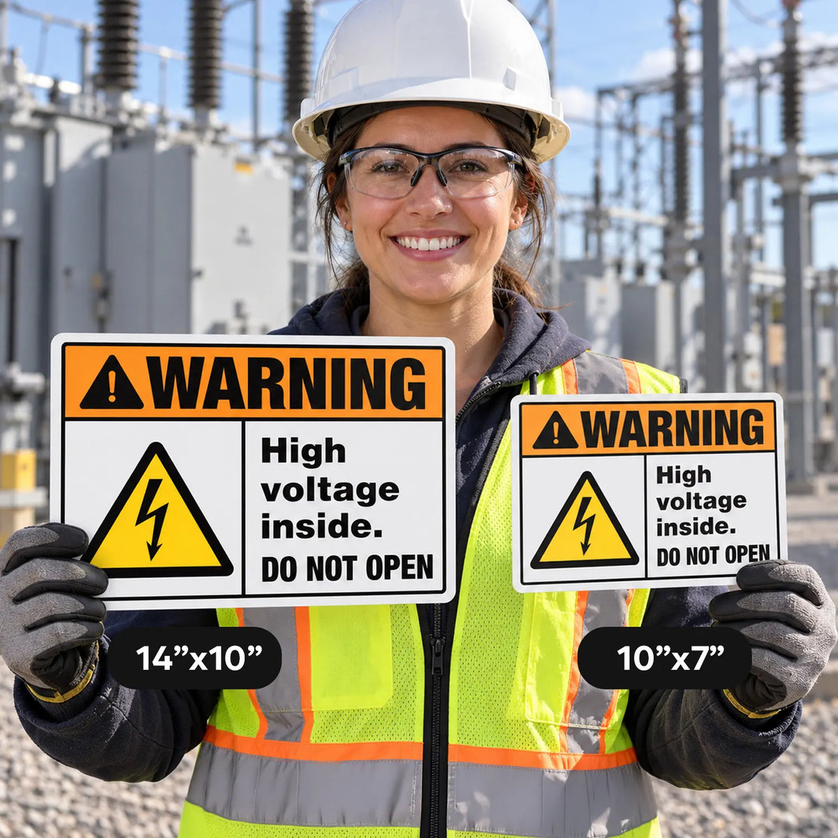 Warning — High Voltage Inside Do Not Open Sign (Horizontal) | ISO 7010 W012 | ANSI Z535.2-2023 | Aluminum