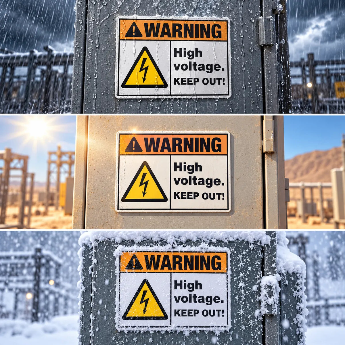 Warning — High Voltage Keep Out Sign | ISO 7010 W012 | ANSI Z535.2-2023 | Aluminum