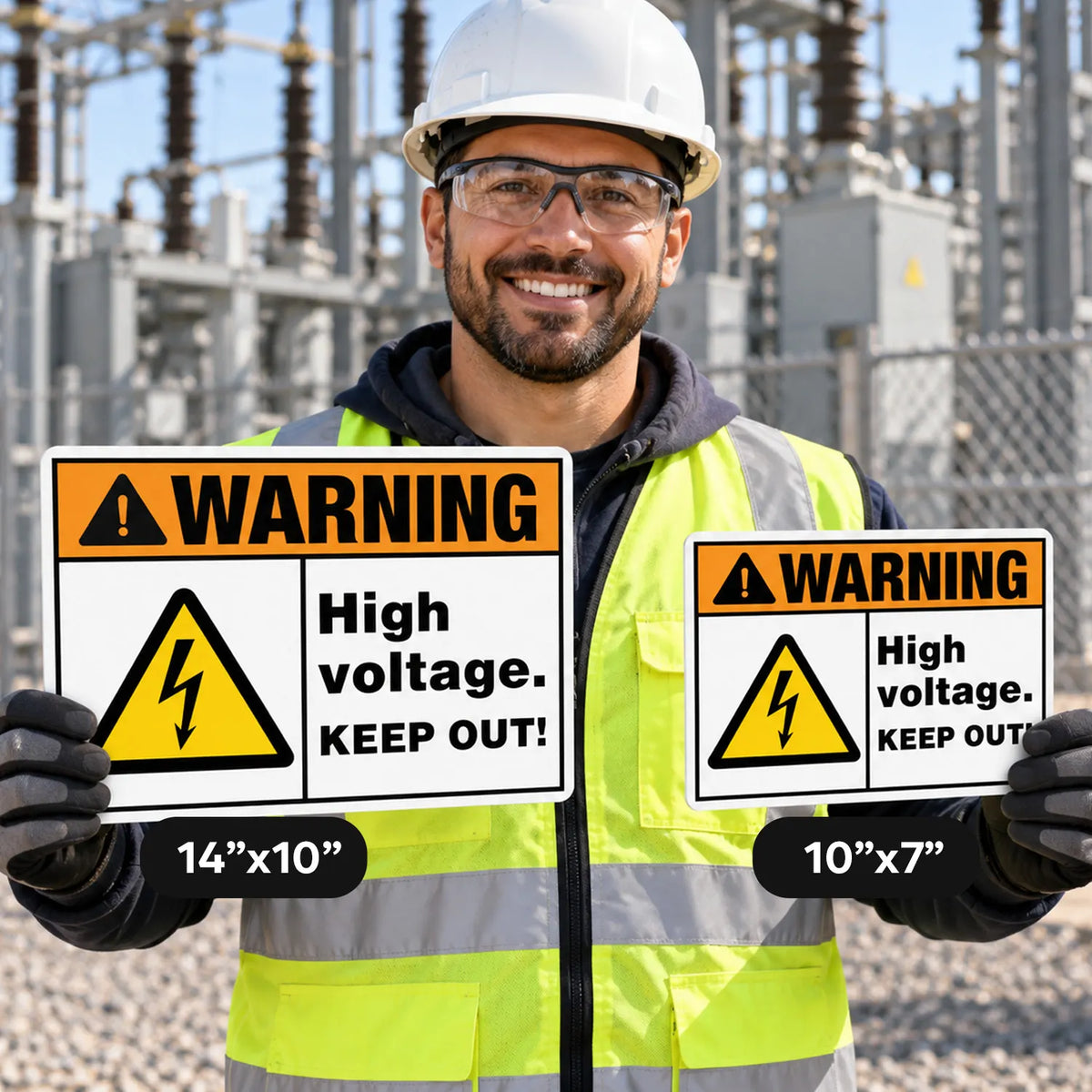 Warning — High Voltage Keep Out Sign | ISO 7010 W012 | ANSI Z535.2-2023 | Aluminum